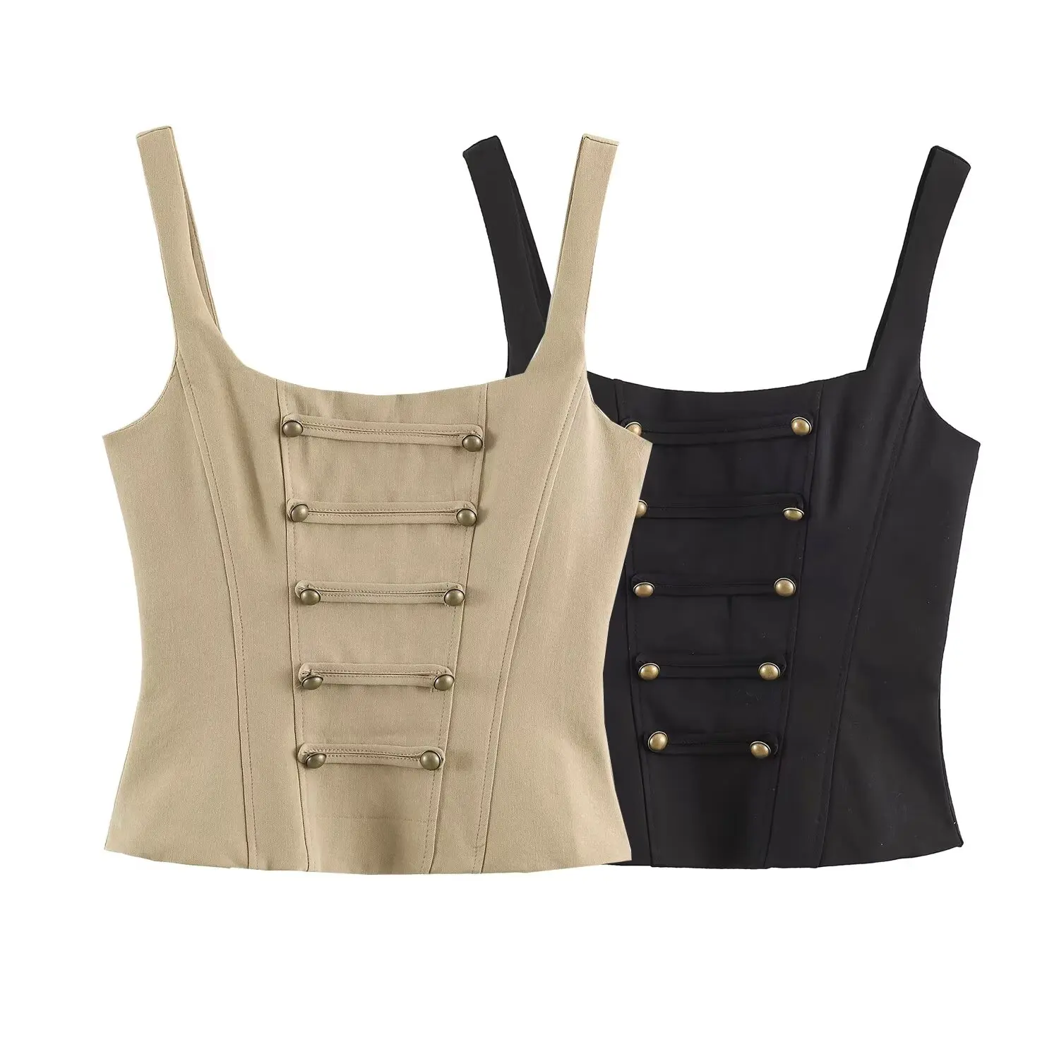 BSAY 2026 Summer New Women Vintage Cargo Camisole Top Square Neck Metal Buttons Sleeveless Slim Cropped Tank Top Y2K Casual Vest