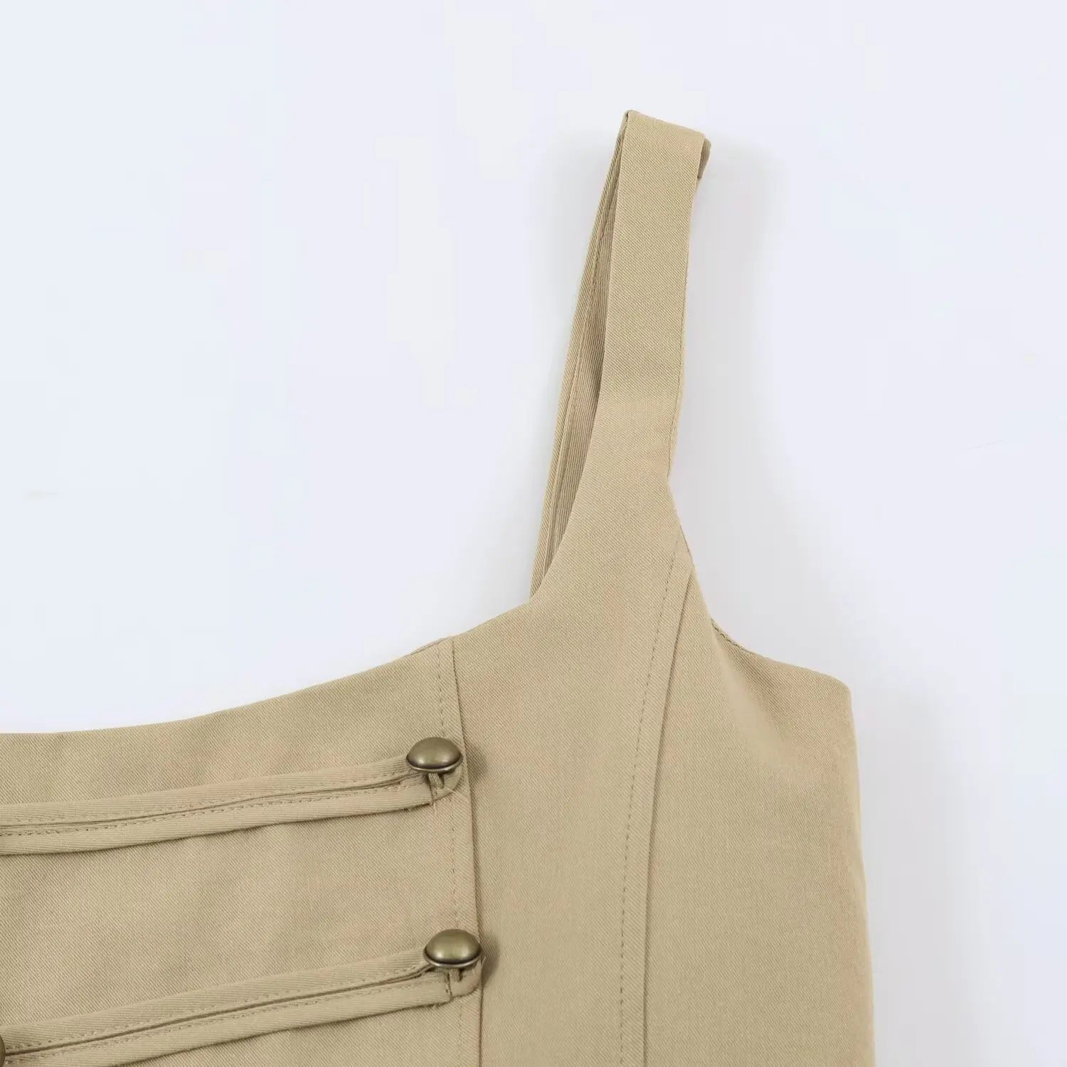 BSAY 2026 Summer New Women Vintage Cargo Camisole Top Square Neck Metal Buttons Sleeveless Slim Cropped Tank Top Y2K Casual Vest