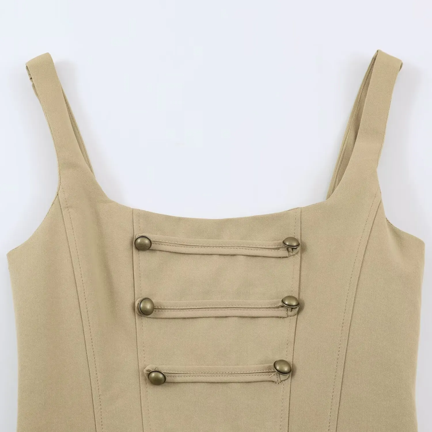 BSAY 2026 Summer New Women Vintage Cargo Camisole Top Square Neck Metal Buttons Sleeveless Slim Cropped Tank Top Y2K Casual Vest