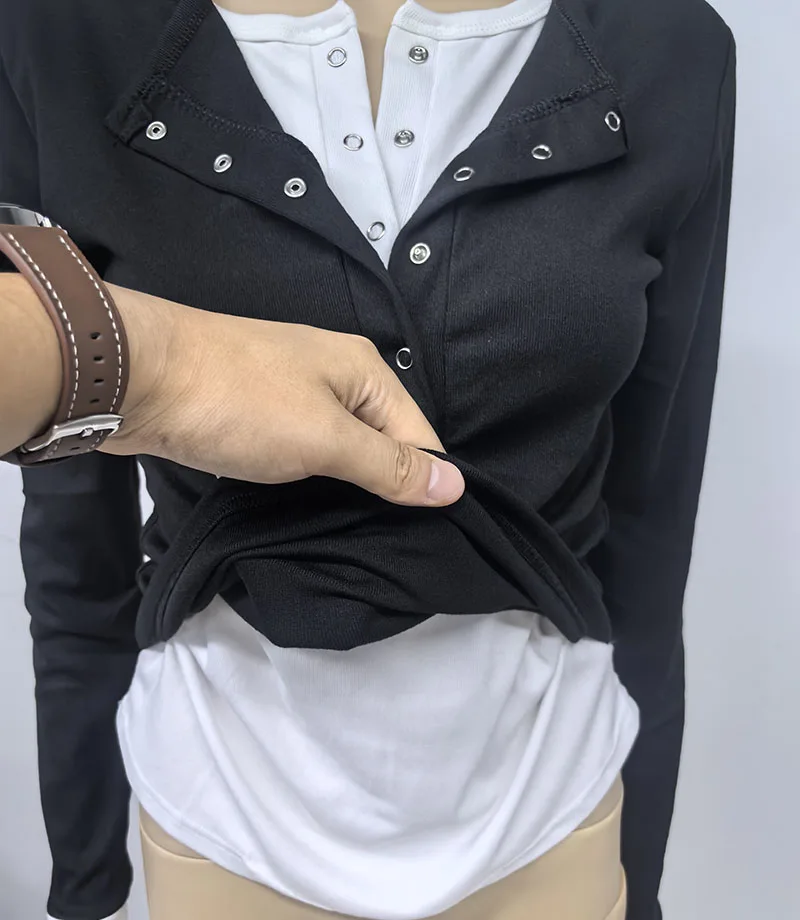 2026 Spring New Long Sleeve T-Shirt for Women Sexy Hot Girl Retro Fake Two-Piece Y2K Tops Korean Patchwork Contrast T Shirts
