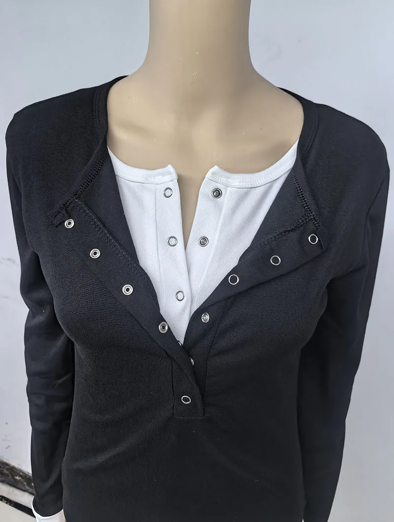 2026 Spring New Long Sleeve T-Shirt for Women Sexy Hot Girl Retro Fake Two-Piece Y2K Tops Korean Patchwork Contrast T Shirts