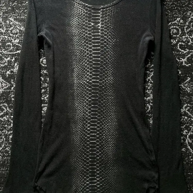 Subculture Vintage Retro Early Visual Style Punk Rock Personality Avant-Garde Python Print Long-Sleeve T-Shirt Top