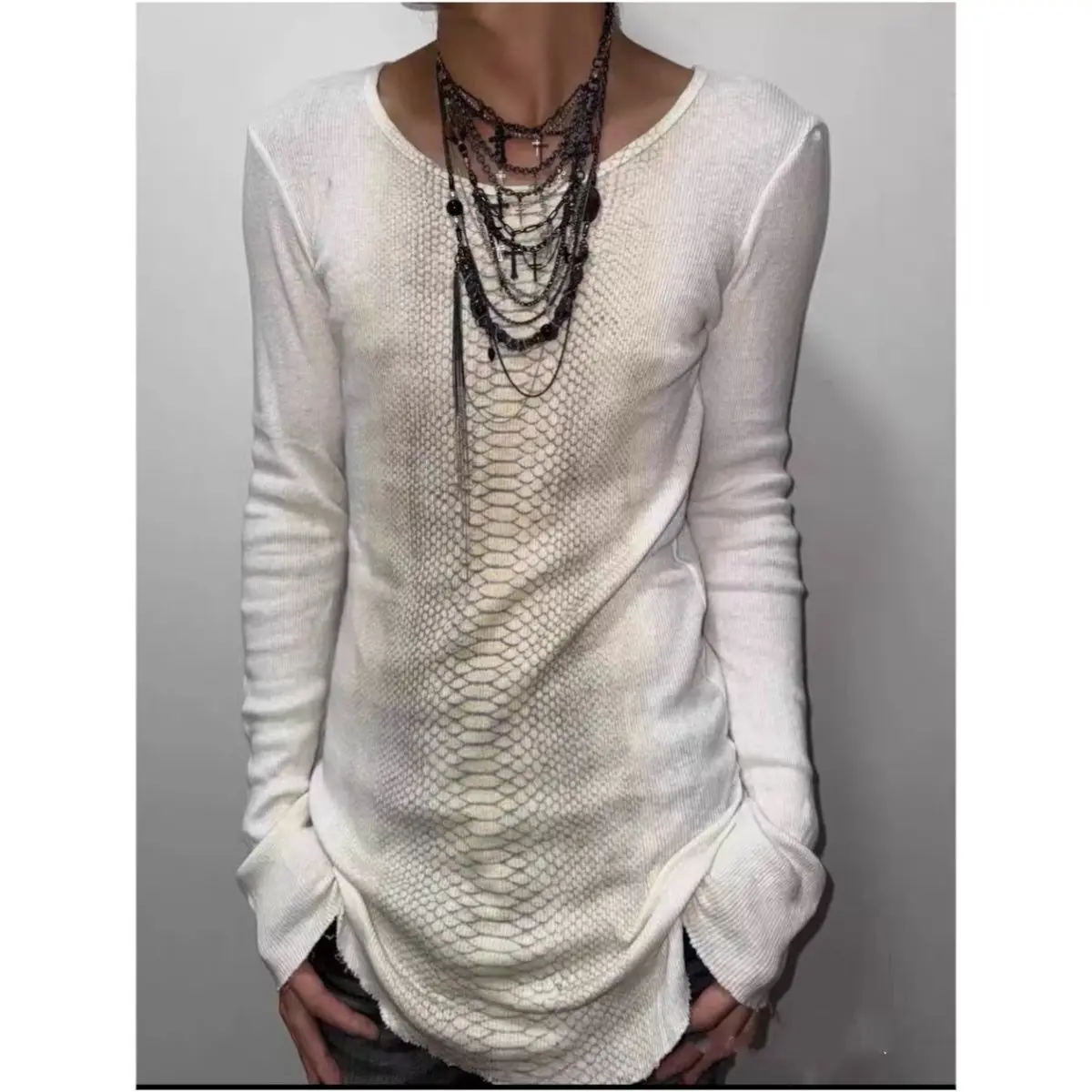 Subculture Vintage Retro Early Visual Style Punk Rock Personality Avant-Garde Python Print Long-Sleeve T-Shirt Top