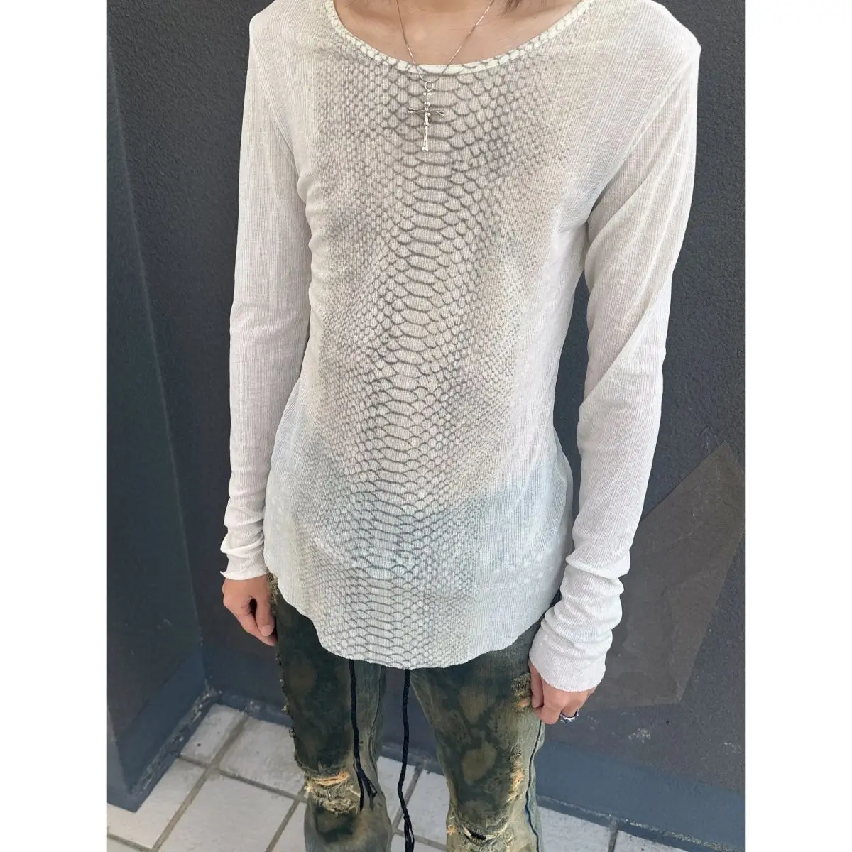 Subculture Vintage Retro Early Visual Style Punk Rock Personality Avant-Garde Python Print Long-Sleeve T-Shirt Top