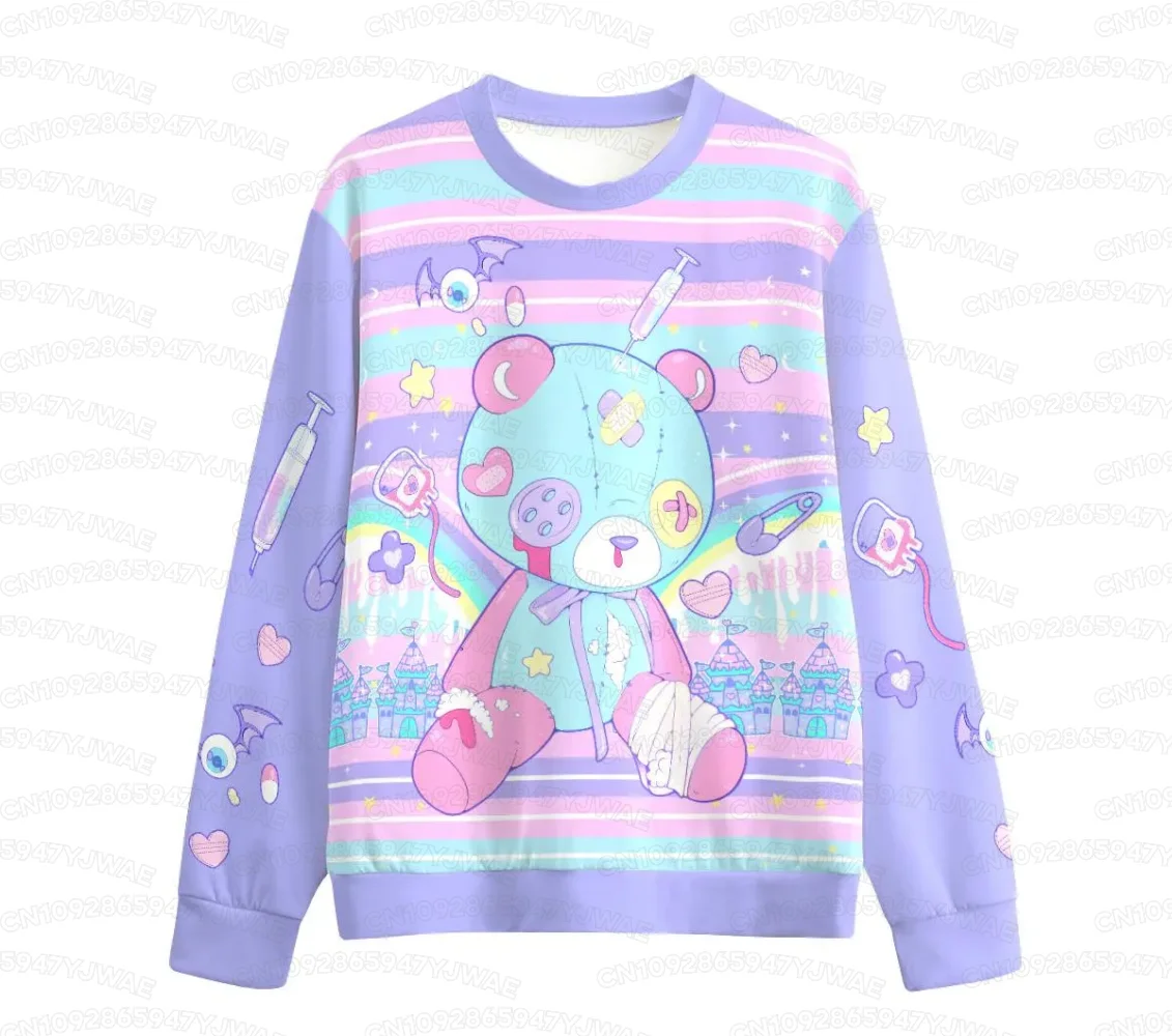Hurt bear Women's Sweatshirt Cute Kawaii Rainbow Bear Fairy Kei Menhera Yami Kawaii Harajuku Pastel Goth Long Sleeve T-shirt Top
