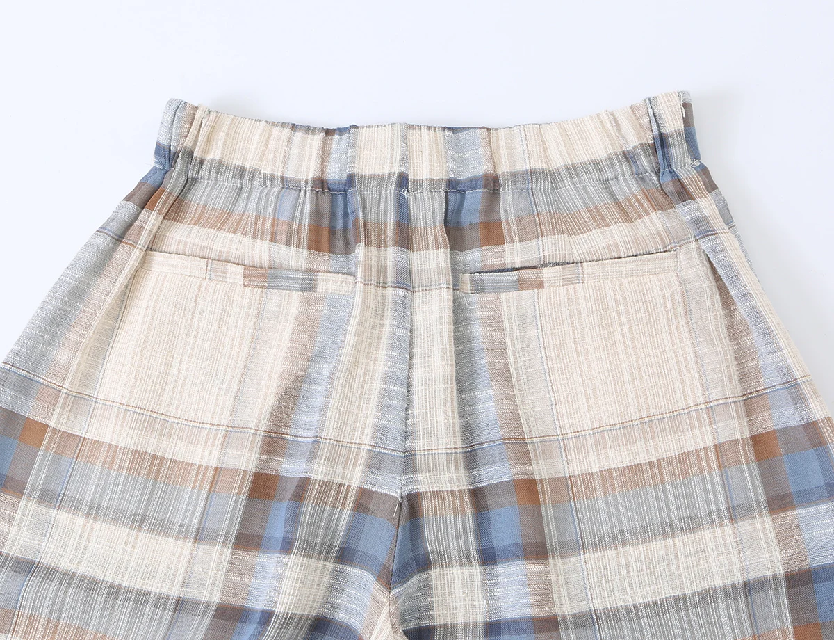 BSAY 2026 Women Vintage Plaid Checkered Lantern Pants Elastic High Waist Ankle Bow Tie Design Loose Casual Daily Harem Trousers