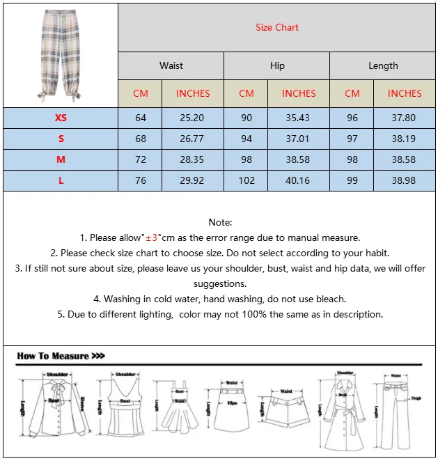 BSAY 2026 Women Vintage Plaid Checkered Lantern Pants Elastic High Waist Ankle Bow Tie Design Loose Casual Daily Harem Trousers