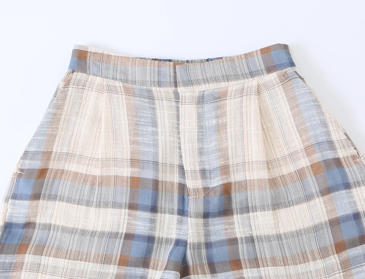 BSAY 2026 Women Vintage Plaid Checkered Lantern Pants Elastic High Waist Ankle Bow Tie Design Loose Casual Daily Harem Trousers