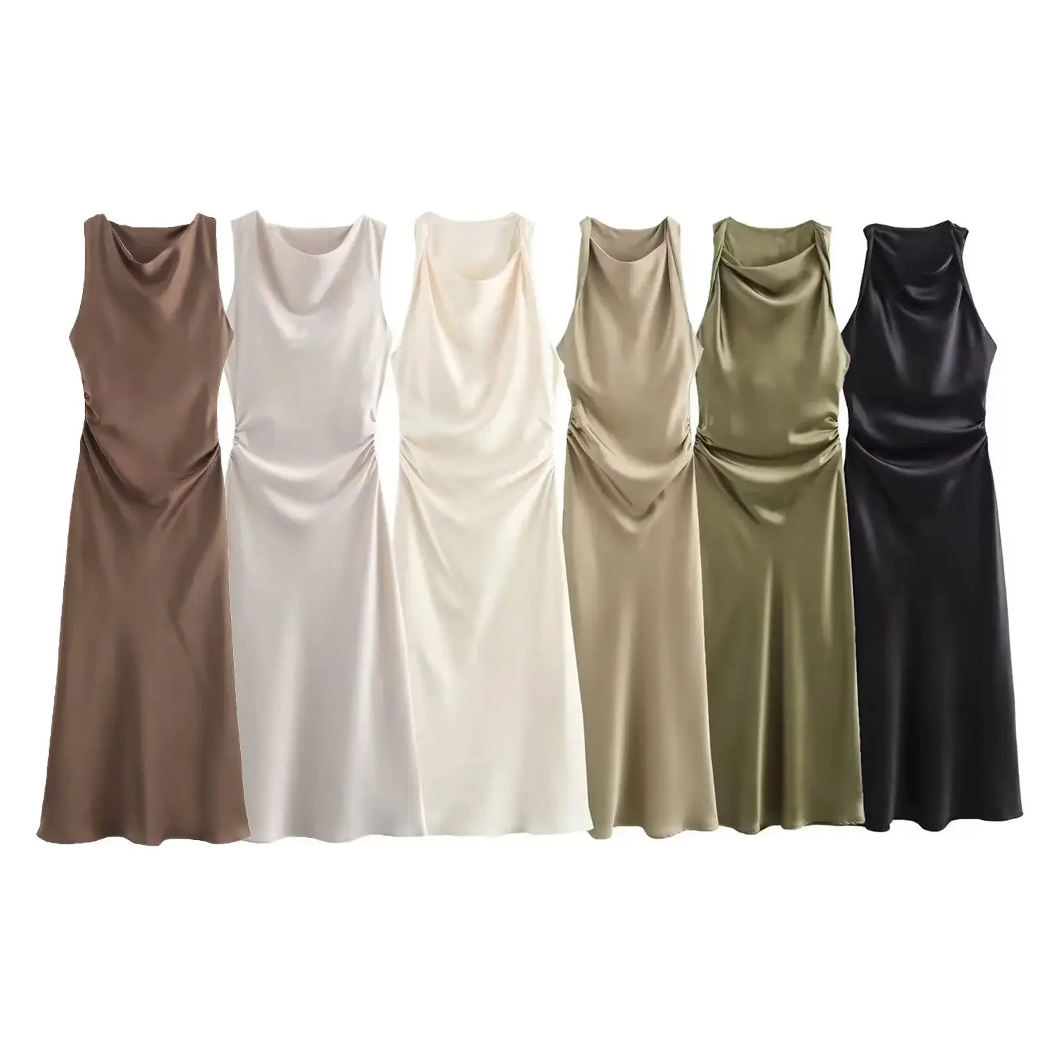Satin Long Dresses for Women 2026 Summer Slip Midi Dress Woman Sexy Evening Party Dress Sleeveless Female Elegant Dresses