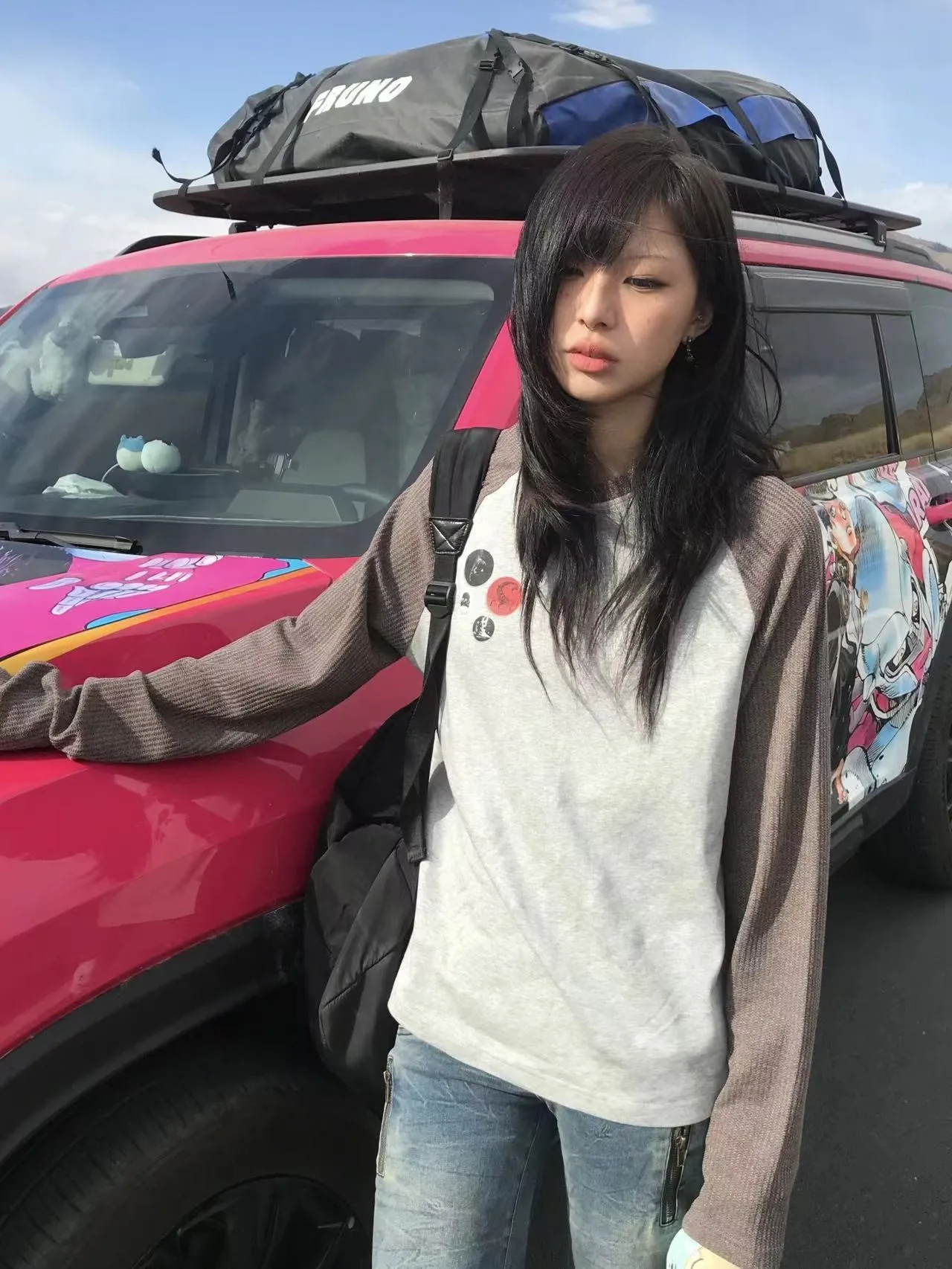 Karrram Japanese Y2k Patchwork T-shirt Vintage 2000s Style Knitted Tops 90s Harajuku Long Sleeve Ribbed T Shirt American Retro