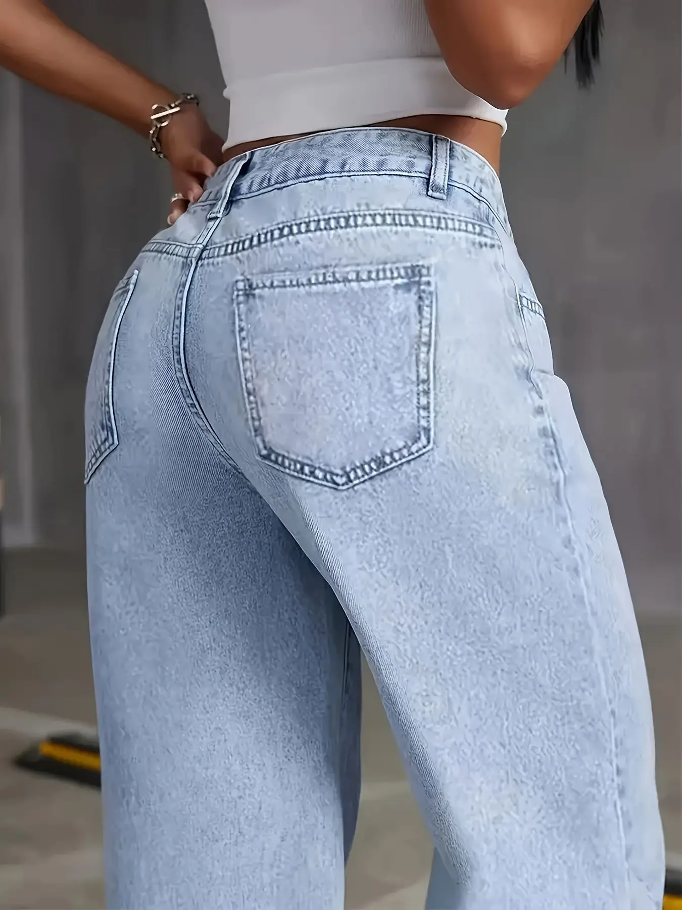 Jeans For Woman Y2k Clothes Light Blue Wide Leg Denim Pants Loose Fashion Simple Stretch Free Four Seasons Popular Casual
