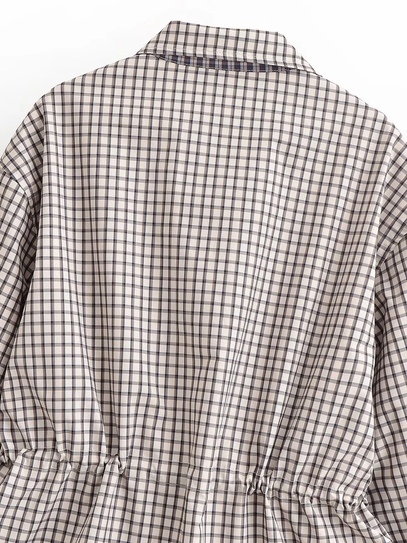 Women's Jacket 2026 Vintage Plaid Waist-Cinched Stand Collar Long Sleeve Loose Fit New Casual Street Elegant Women's Coat