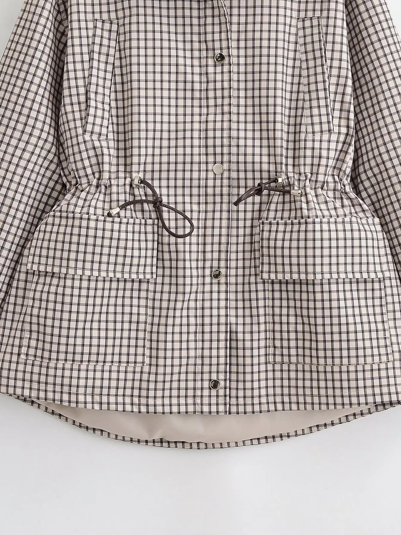Women's Jacket 2026 Vintage Plaid Waist-Cinched Stand Collar Long Sleeve Loose Fit New Casual Street Elegant Women's Coat