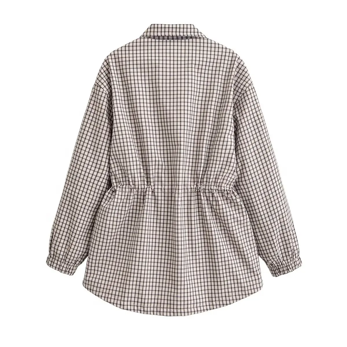 Women's Jacket 2026 Vintage Plaid Waist-Cinched Stand Collar Long Sleeve Loose Fit New Casual Street Elegant Women's Coat
