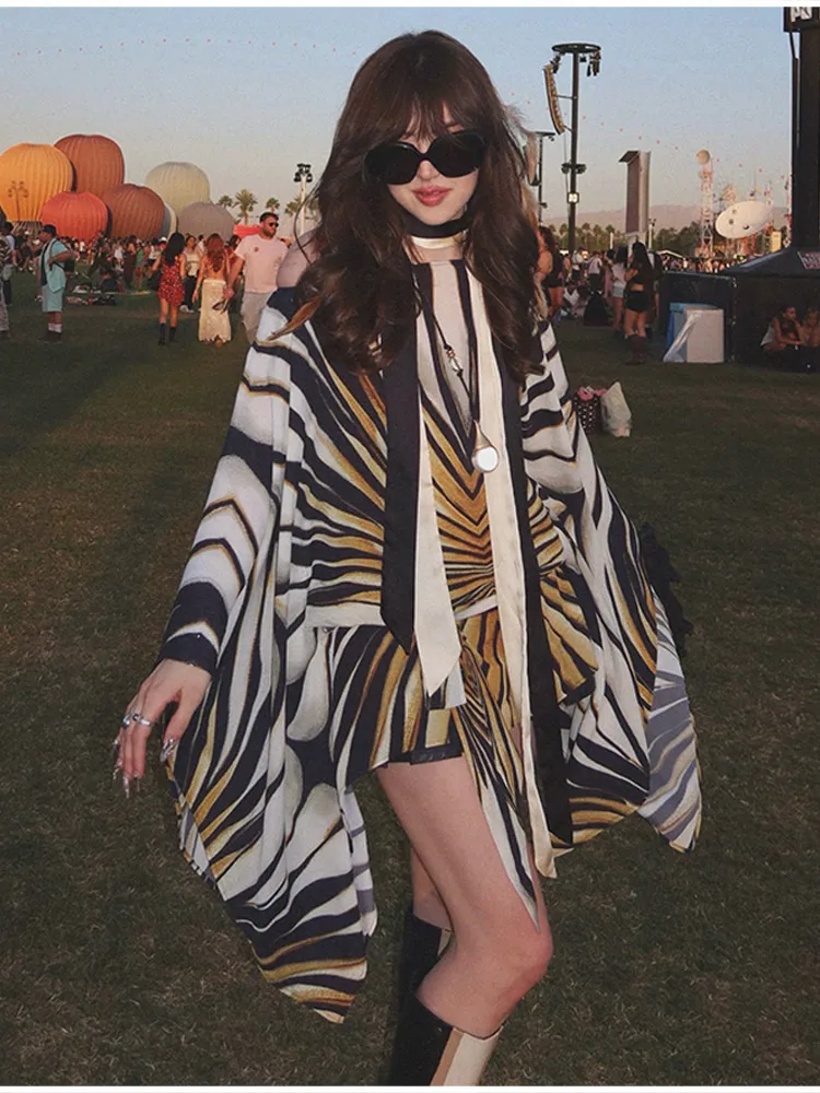 Retro Bold Short Gown Loose Vintage Stylish Party Chic Ladies Dresses Trendy Summer Edgy Casual Party Street Outfits