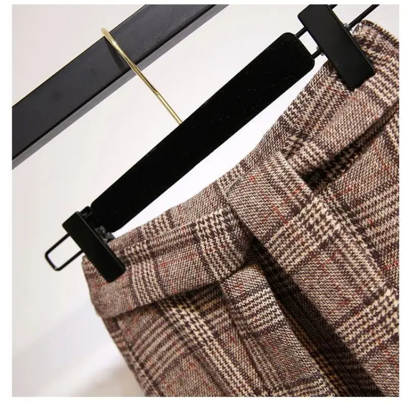 Plaid Striped Vintage A-line High Waist Buttons Lace Up Loose Women's Skirt Mid-Calf Long Skirts For Women Clothing Fashion 2024