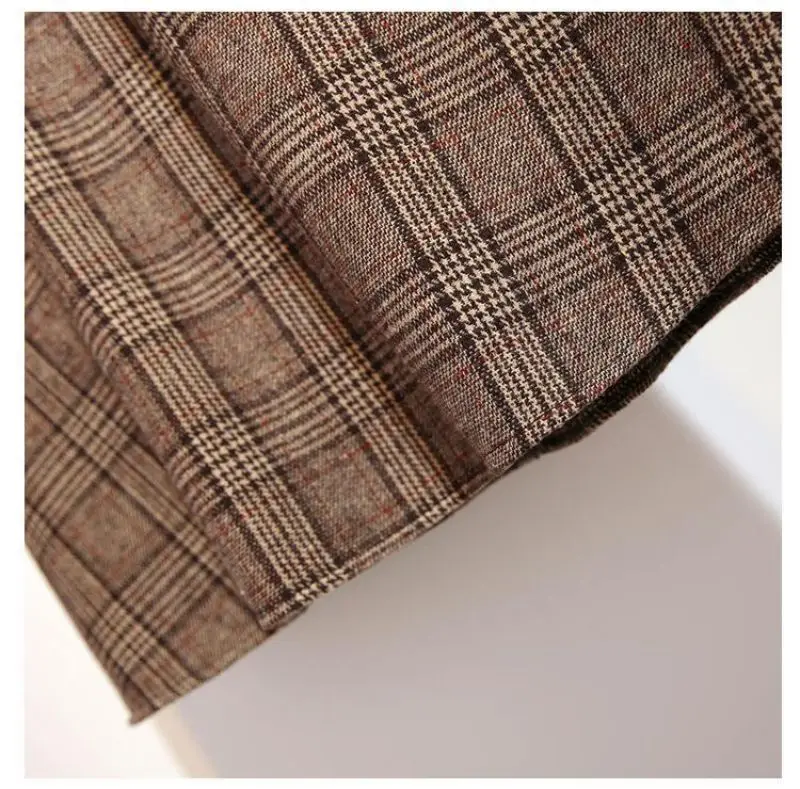 Plaid Striped Vintage A-line High Waist Buttons Lace Up Loose Women's Skirt Mid-Calf Long Skirts For Women Clothing Fashion 2024