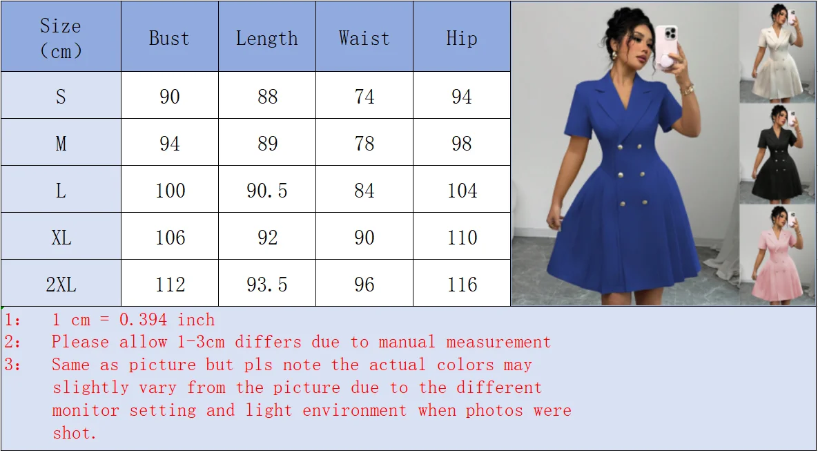 Elegant and Formal Women's Dresses Notched Lapel Collar Short Sleeve Double Breasted Flared Skirt Formal Office Blazer Dress