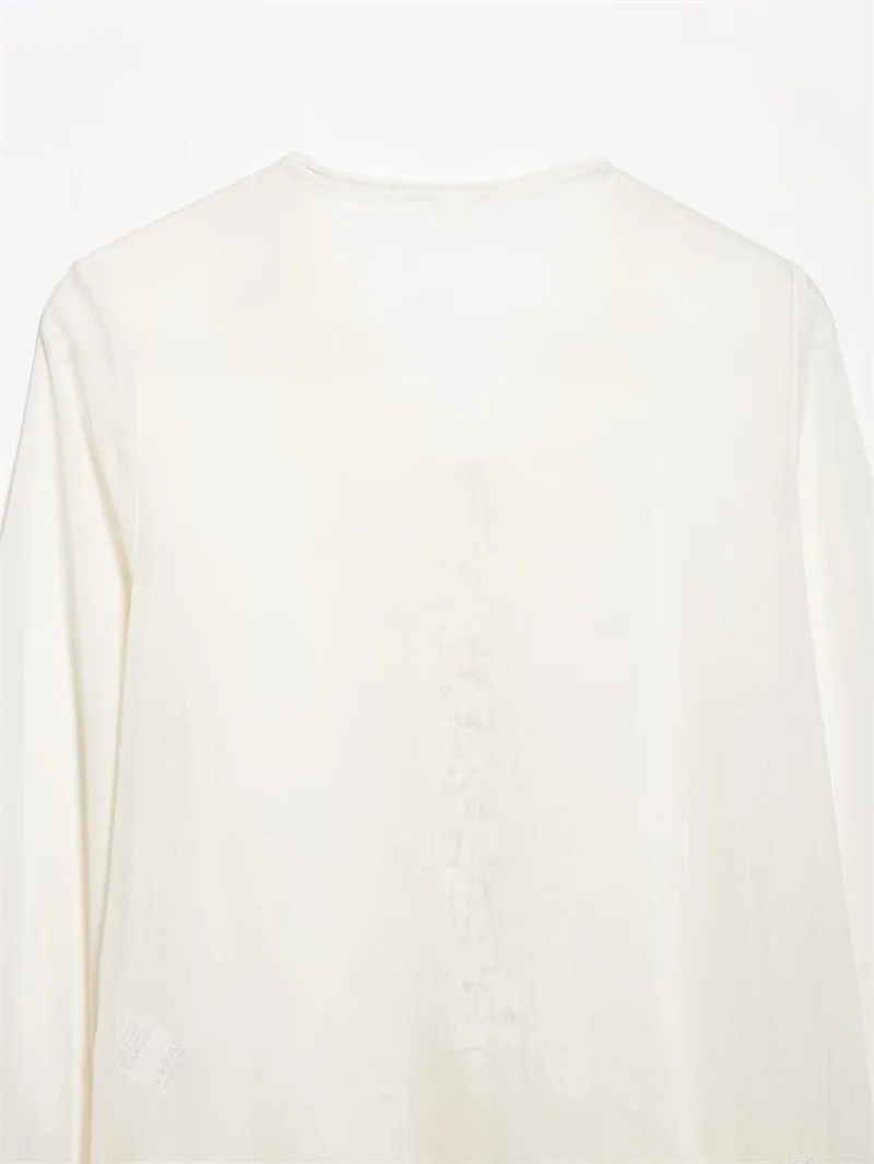 Guobioziy 2026 Women's Shirt Fall New Beige Long-Sleeve Sheer Lace Patchwork Lightweight Romantic Fashionable Unique Flowing