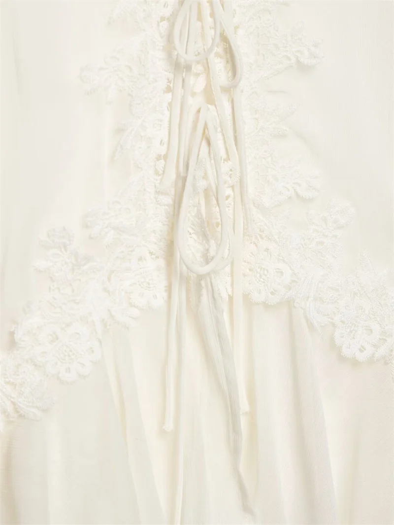 Guobioziy 2026 Women's Shirt Fall New Beige Long-Sleeve Sheer Lace Patchwork Lightweight Romantic Fashionable Unique Flowing