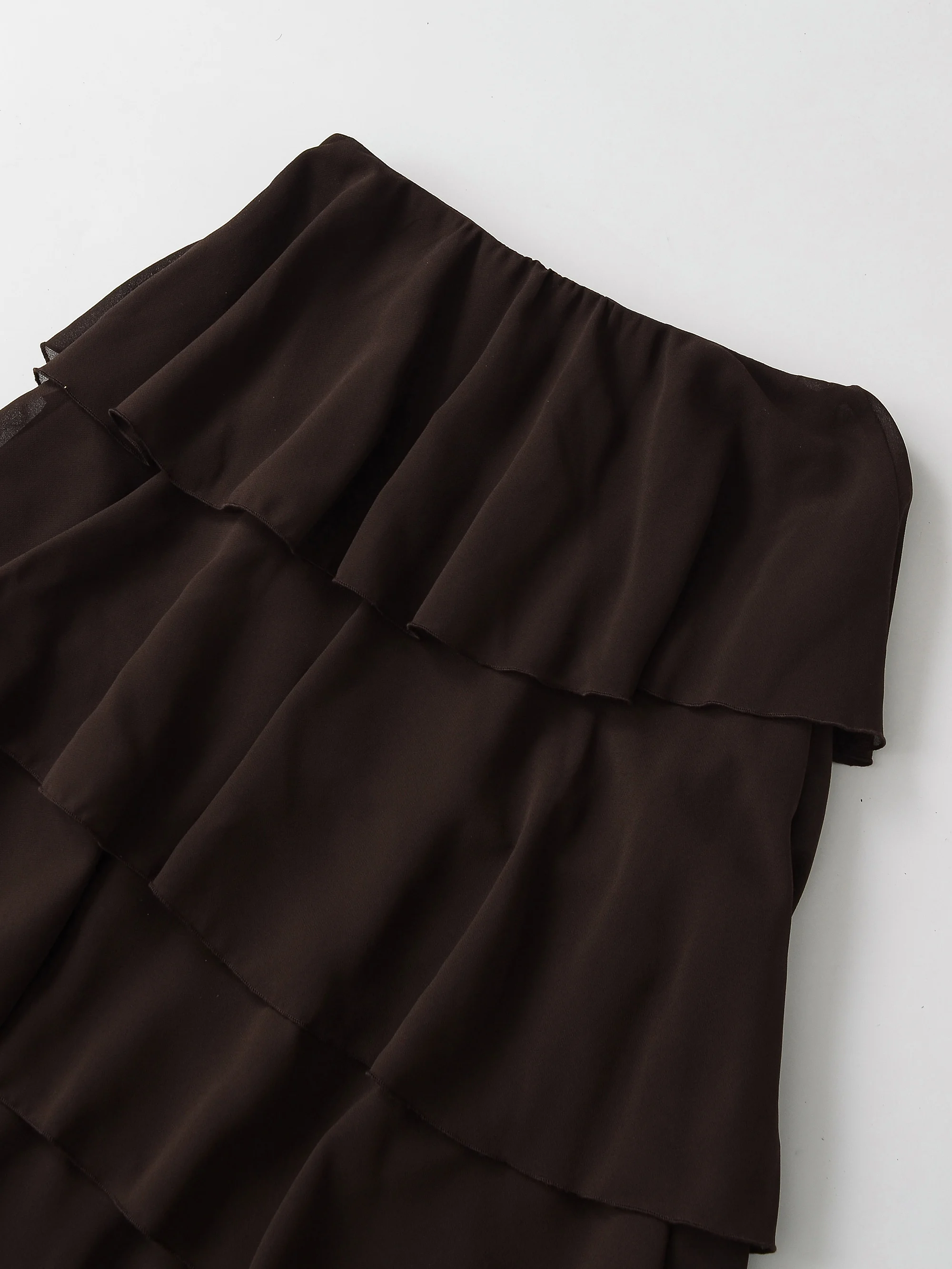 Vintage Tiered Brown Party Commute Modern High Street Long Skirt Elegant Streetwear Fashion 2026 Spring Female Skirt