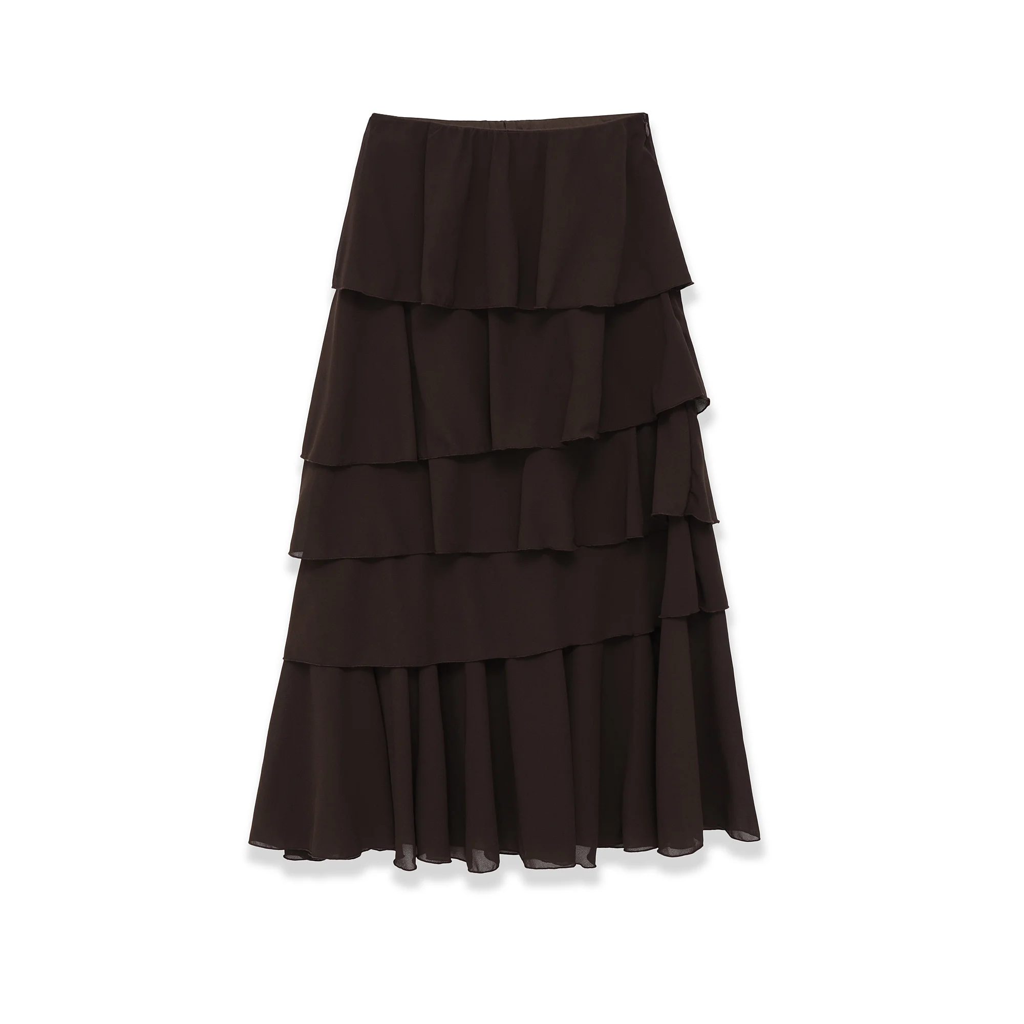 Vintage Tiered Brown Party Commute Modern High Street Long Skirt Elegant Streetwear Fashion 2026 Spring Female Skirt