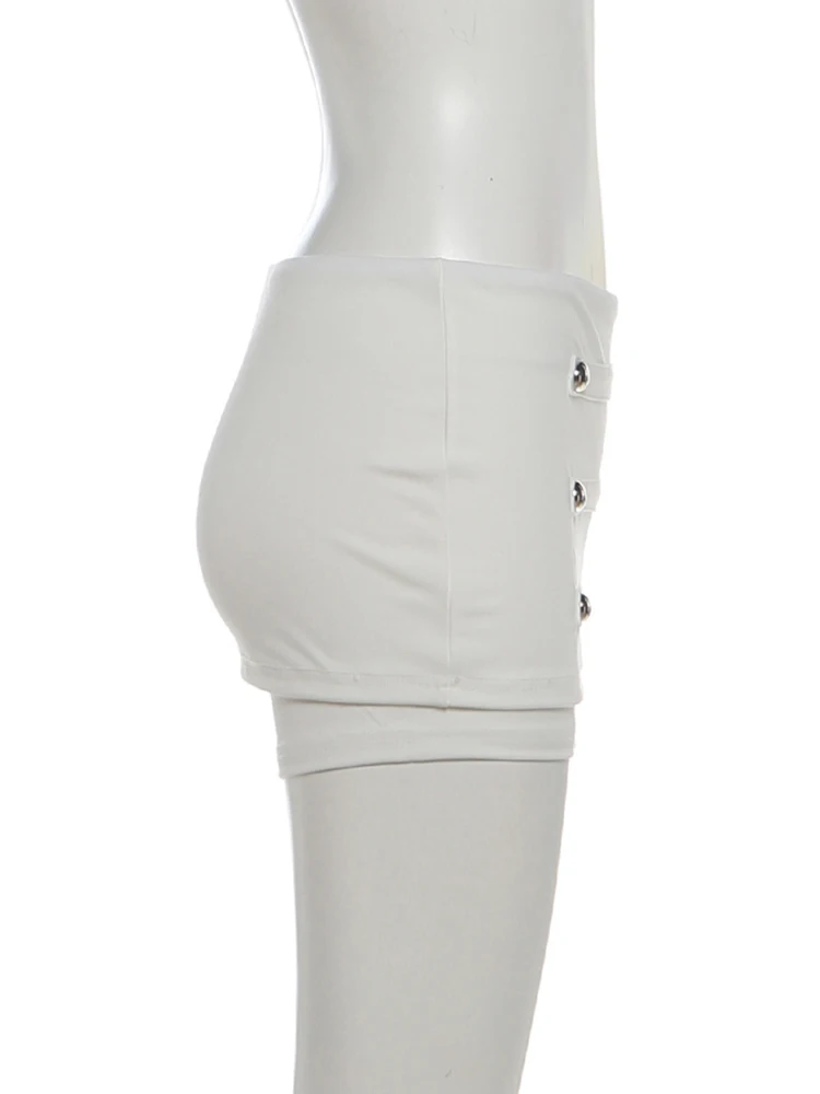 Weird Puss Double-Breasted Decoration Short Women Folds Elastic Waist High Elasticity Hottie Midnight Summer Fashion Streetwear