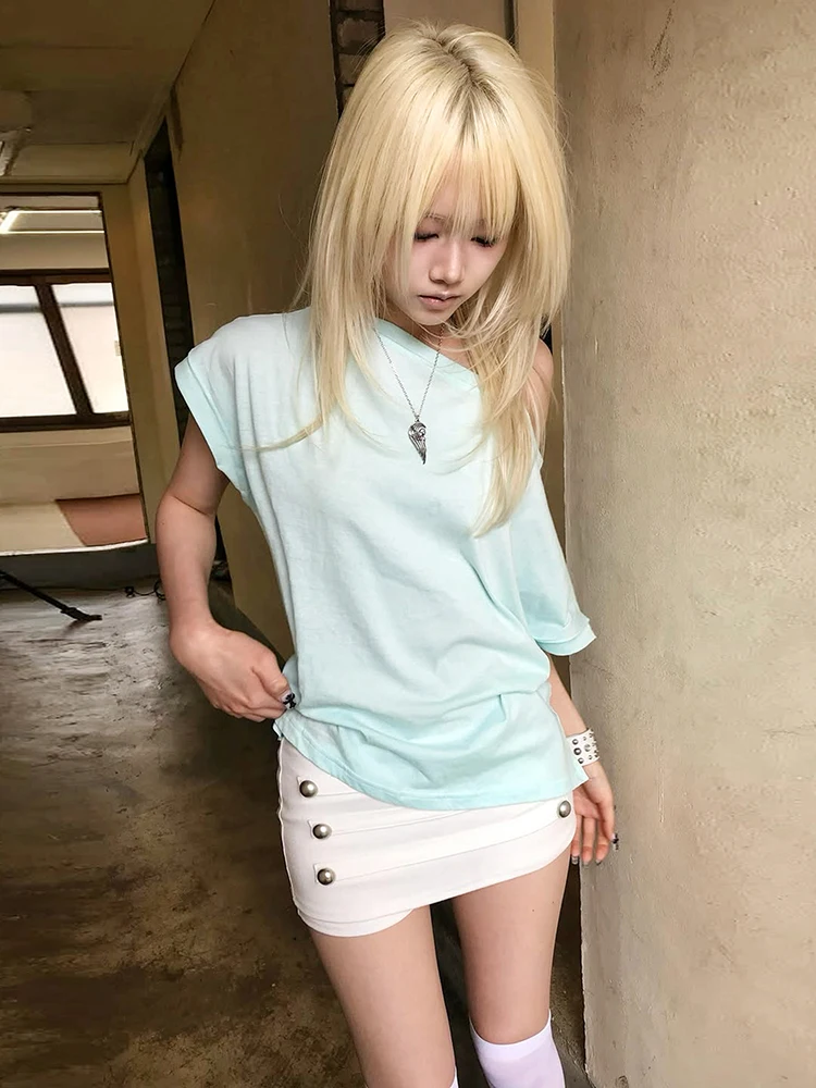 Weird Puss Double-Breasted Decoration Short Women Folds Elastic Waist High Elasticity Hottie Midnight Summer Fashion Streetwear