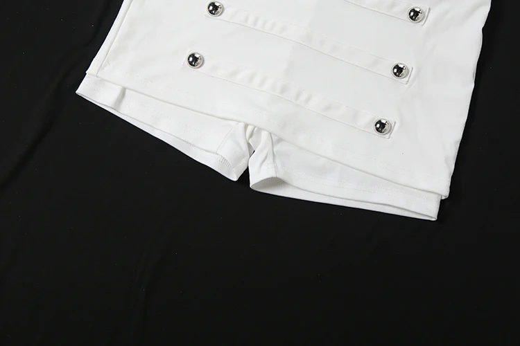 Weird Puss Double-Breasted Decoration Short Women Folds Elastic Waist High Elasticity Hottie Midnight Summer Fashion Streetwear