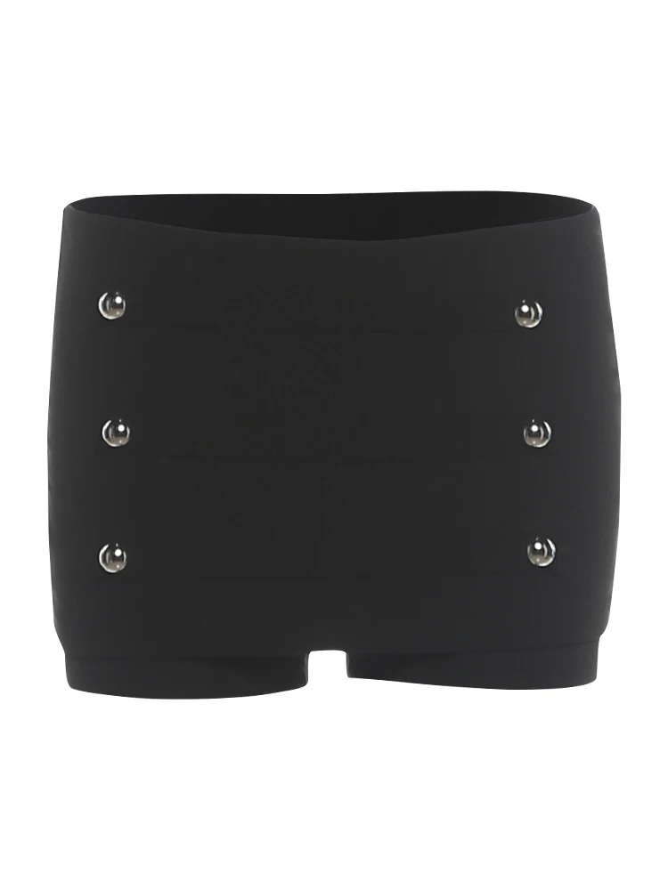 Weird Puss Double-Breasted Decoration Short Women Folds Elastic Waist High Elasticity Hottie Midnight Summer Fashion Streetwear