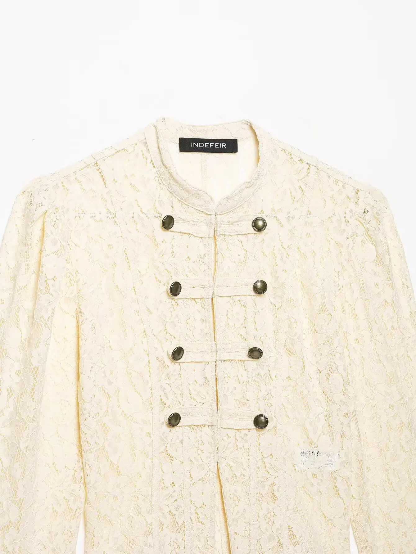 BSAY French Vintage Floral Lace Cropped Jacket Mandarin Collar Frog Knot Buttons Puff Long Sleeve Slim Retro Outerwear For Women