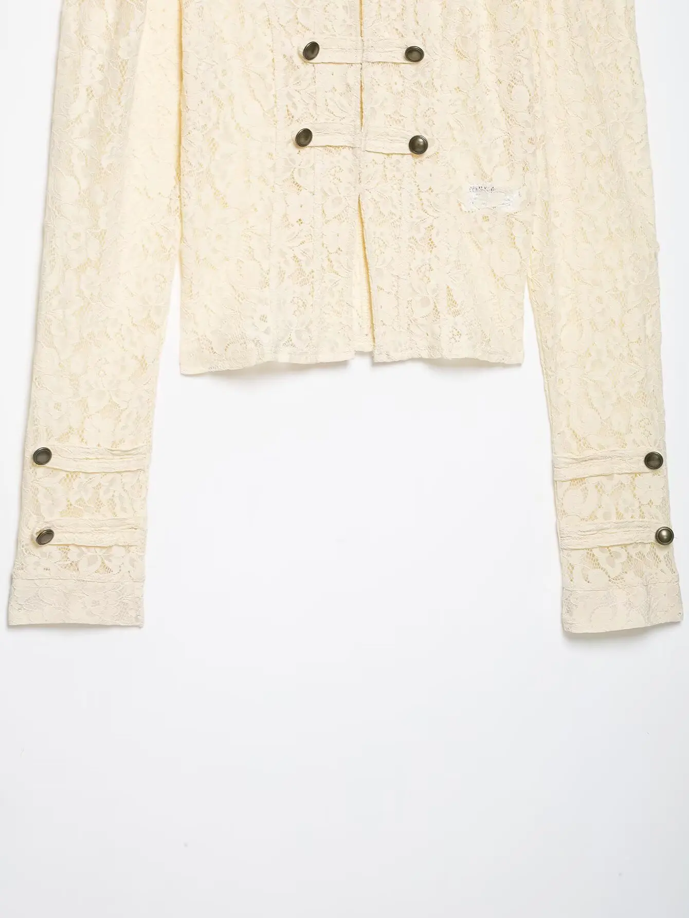BSAY French Vintage Floral Lace Cropped Jacket Mandarin Collar Frog Knot Buttons Puff Long Sleeve Slim Retro Outerwear For Women