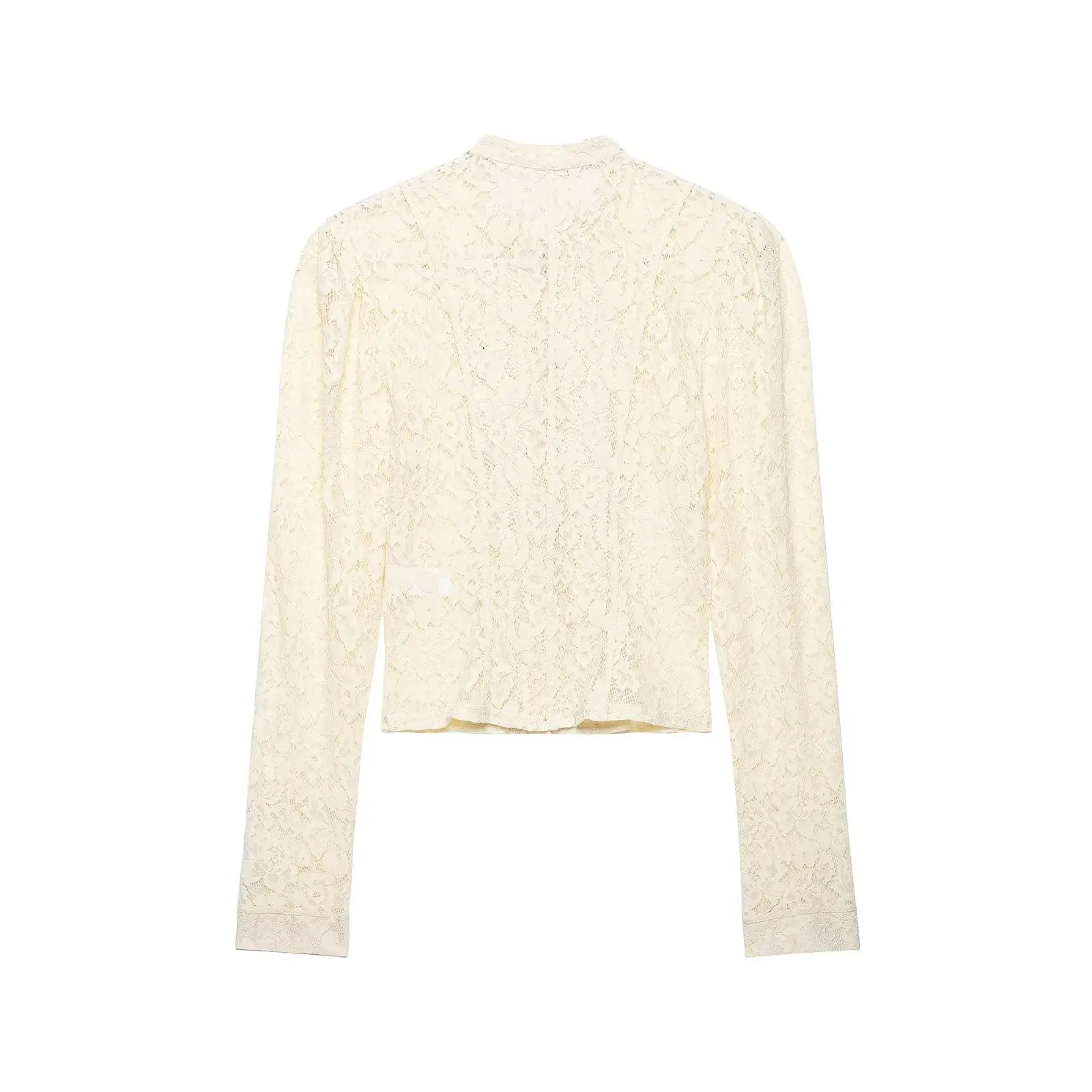 BSAY French Vintage Floral Lace Cropped Jacket Mandarin Collar Frog Knot Buttons Puff Long Sleeve Slim Retro Outerwear For Women