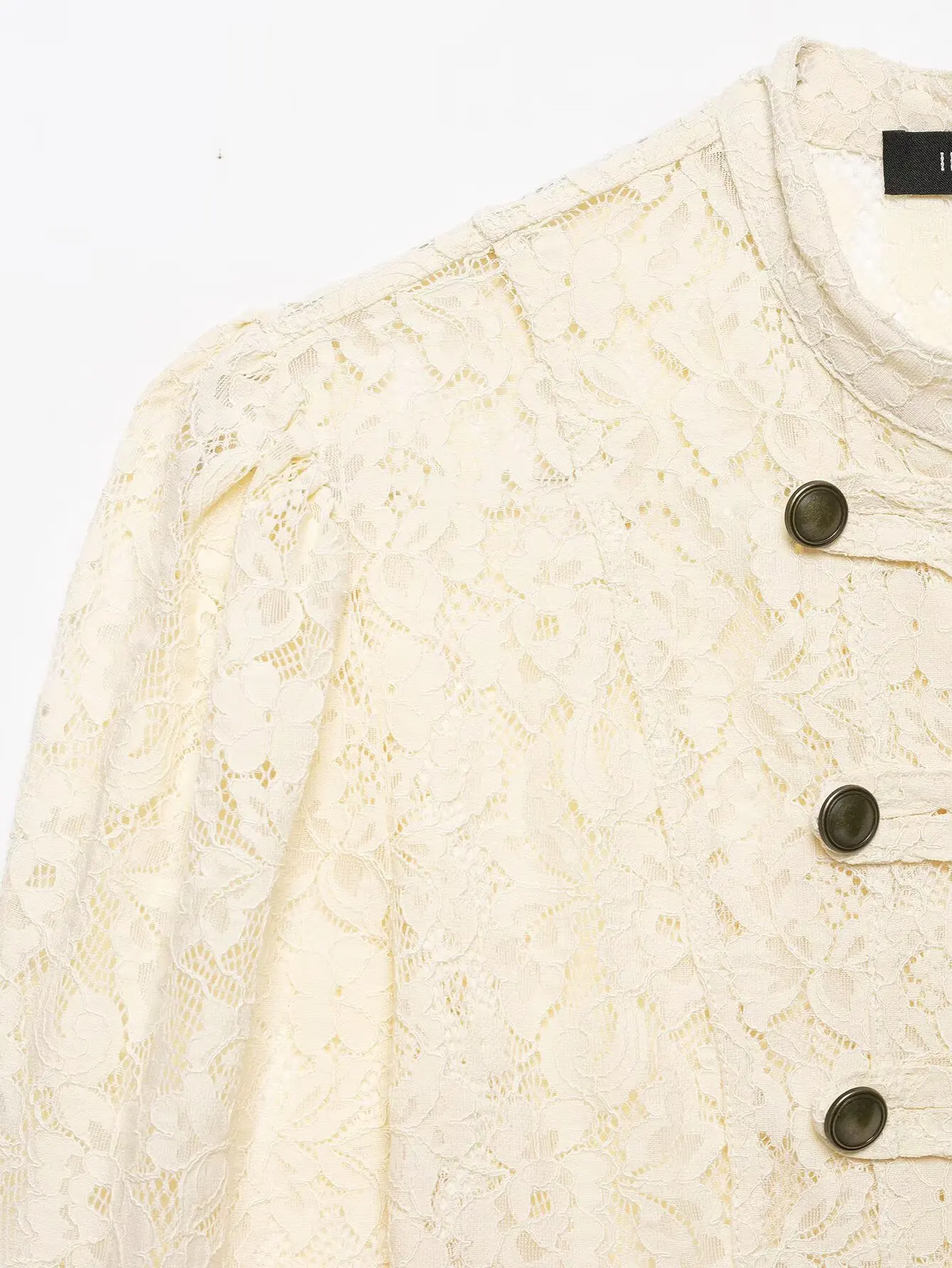 BSAY French Vintage Floral Lace Cropped Jacket Mandarin Collar Frog Knot Buttons Puff Long Sleeve Slim Retro Outerwear For Women