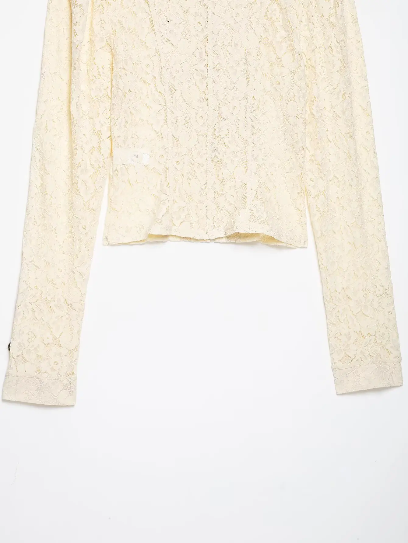 BSAY French Vintage Floral Lace Cropped Jacket Mandarin Collar Frog Knot Buttons Puff Long Sleeve Slim Retro Outerwear For Women