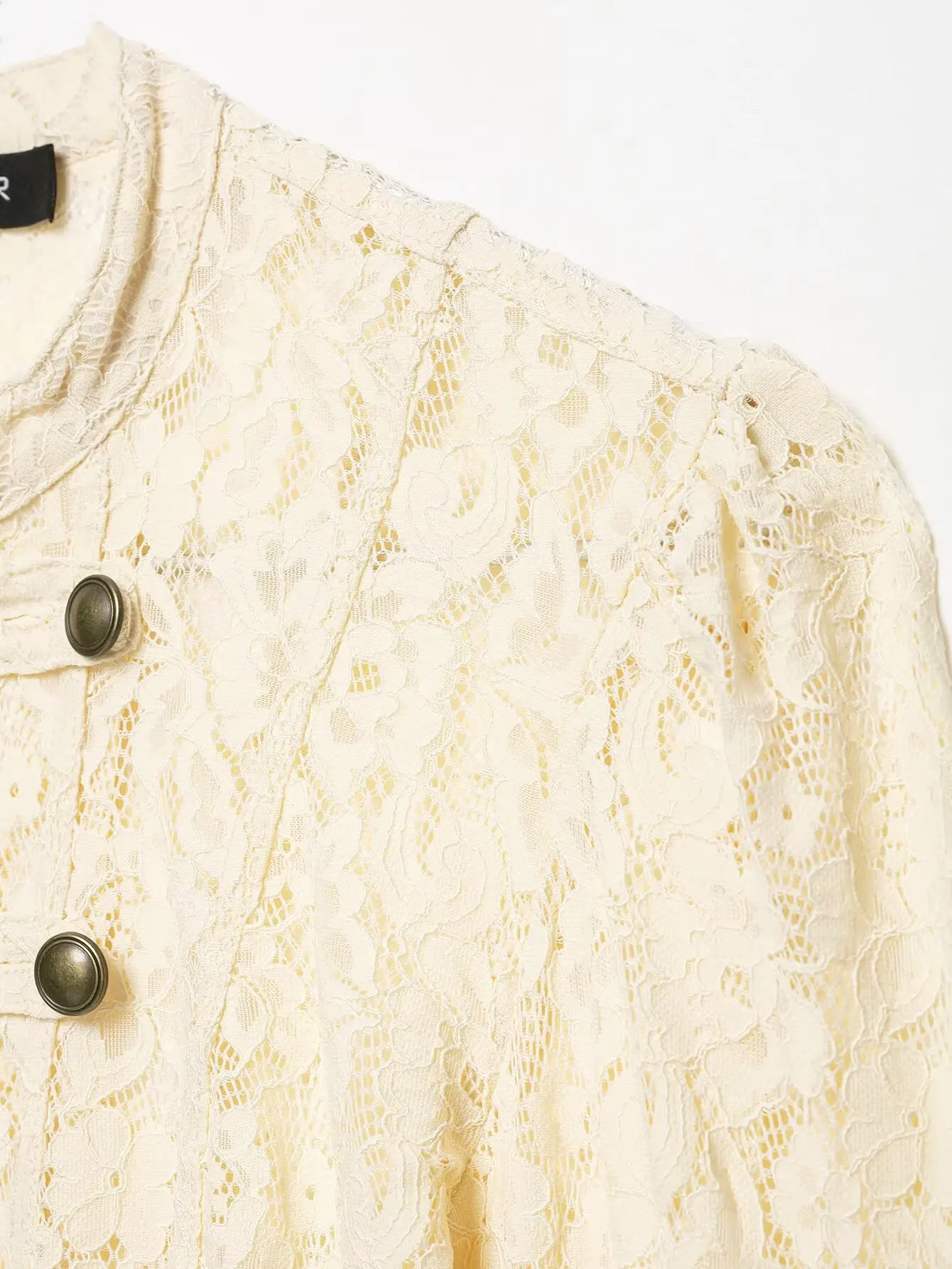 BSAY French Vintage Floral Lace Cropped Jacket Mandarin Collar Frog Knot Buttons Puff Long Sleeve Slim Retro Outerwear For Women