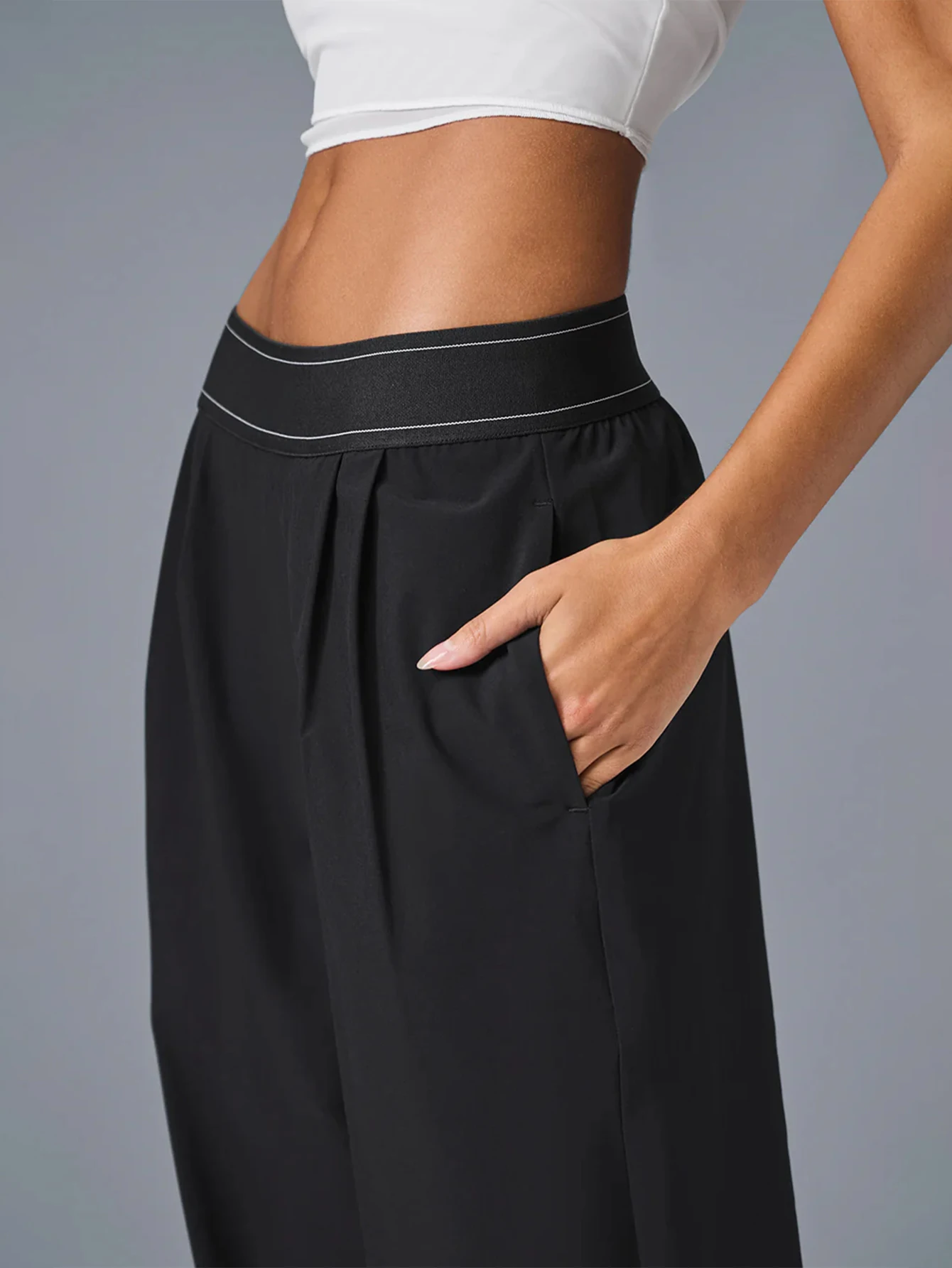 Women Lightweight Quick Dry Wide Leg Athletic Pants Elastic High Waist Pleated Straight Trousers With Pockets Loose Fit Workout