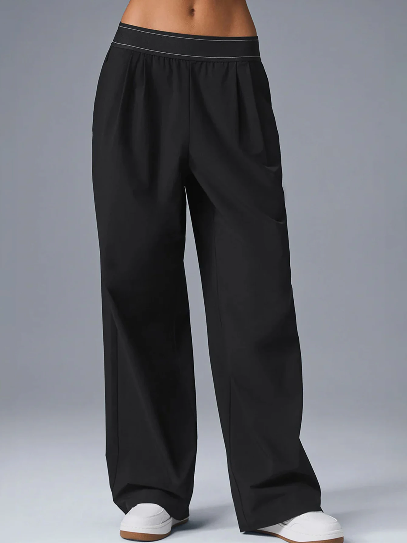 Women Lightweight Quick Dry Wide Leg Athletic Pants Elastic High Waist Pleated Straight Trousers With Pockets Loose Fit Workout