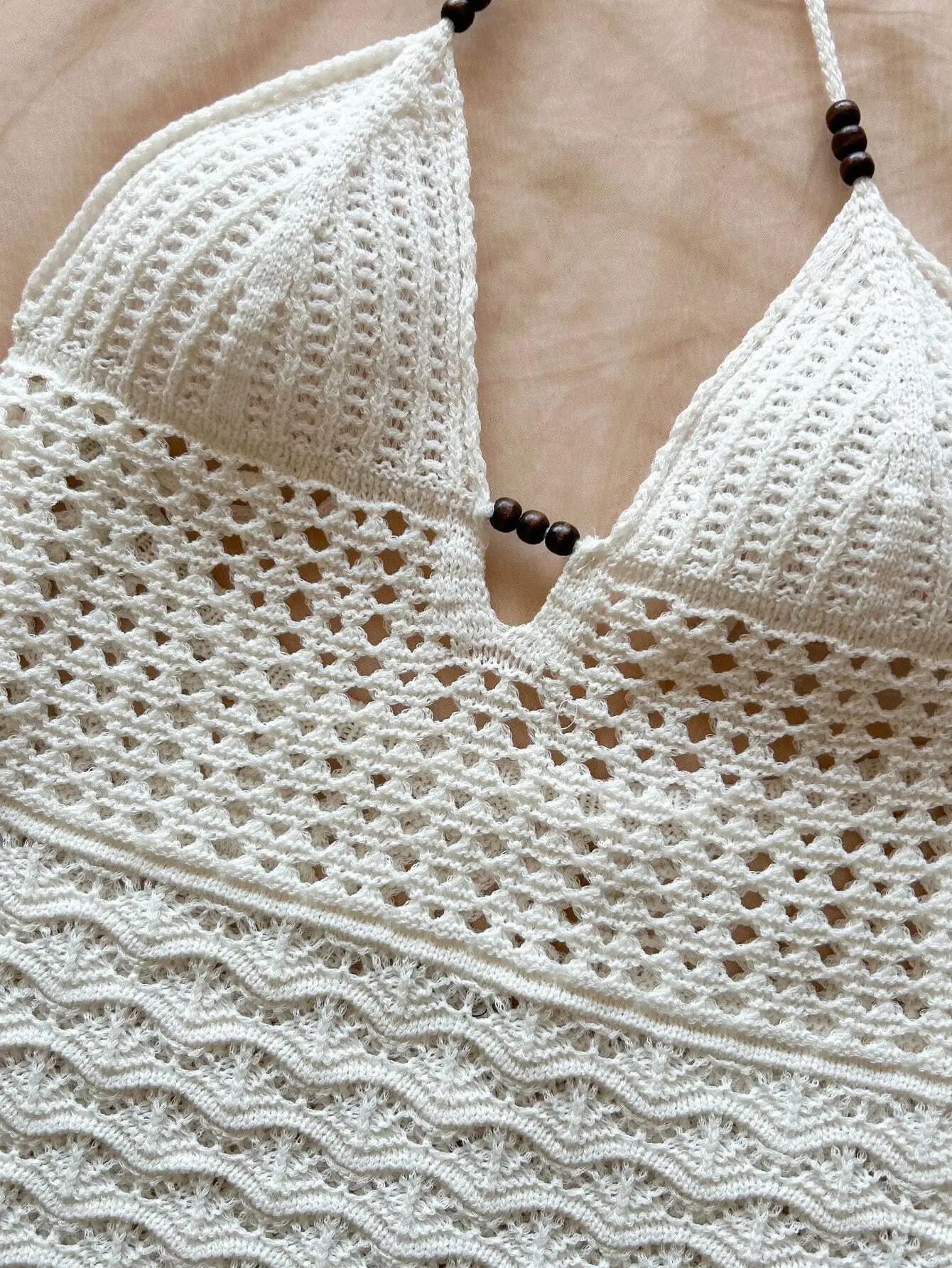 Women's White Crochet Halter Neck Sleeveless Dress