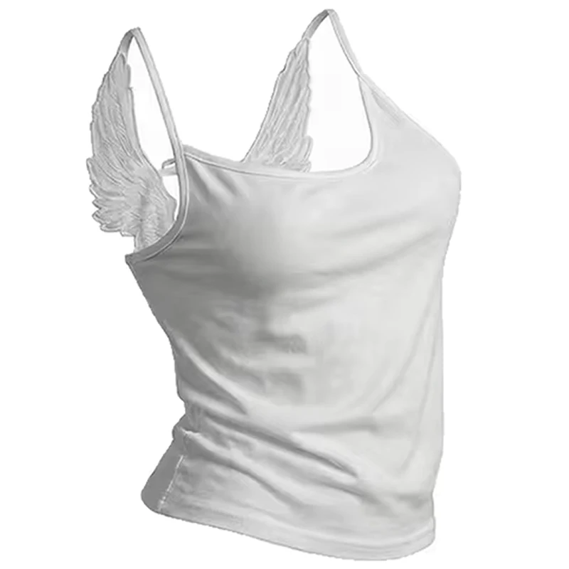 Y2k Women Summer Goth Print Sweet Tank Top Harajuku Sleeveless Crop Off Shoulder Strap Camisole Baby Tees Vest 2000s Clothes