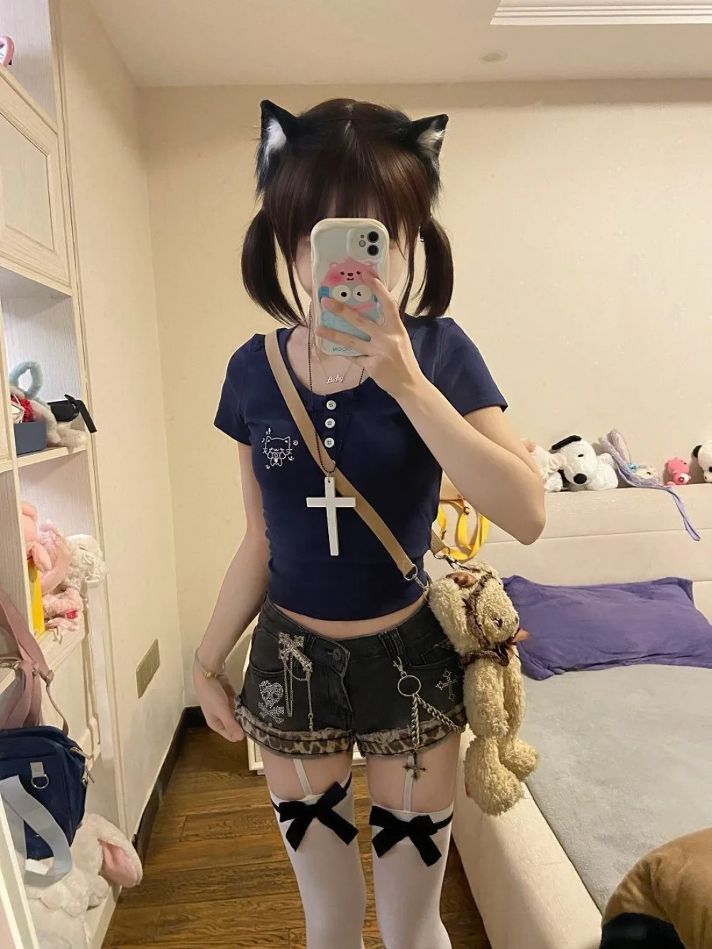 Y2k Vintage Denim Shorts Fashionable Kpop Hot Pants 2000s Women Clothes Harajuku Streetwear Chic Trendy Patchwork Jeans Shorts
