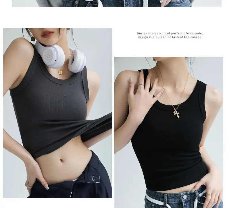 All-in-One Ribbed Camisole Women Crew Neck Built-in Bra Support Sleeveless Top for Casual Daily Wear Y2k Korean Fashion Clothing