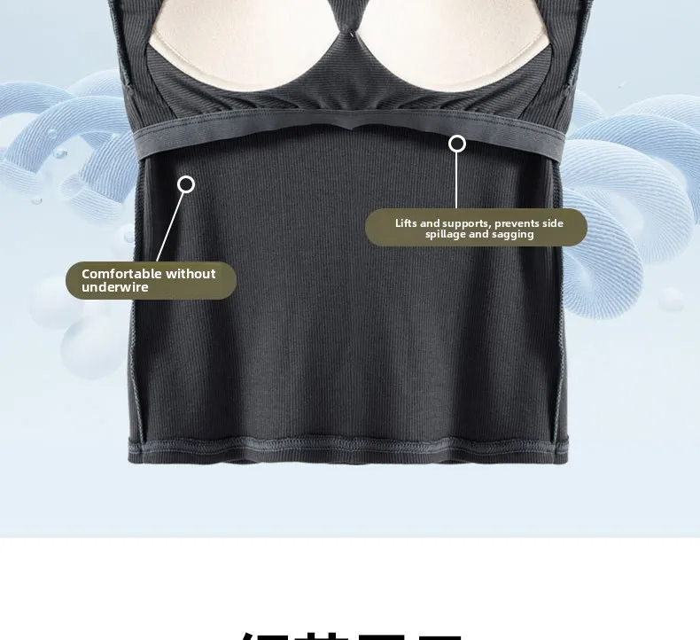 All-in-One Ribbed Camisole Women Crew Neck Built-in Bra Support Sleeveless Top for Casual Daily Wear Y2k Korean Fashion Clothing