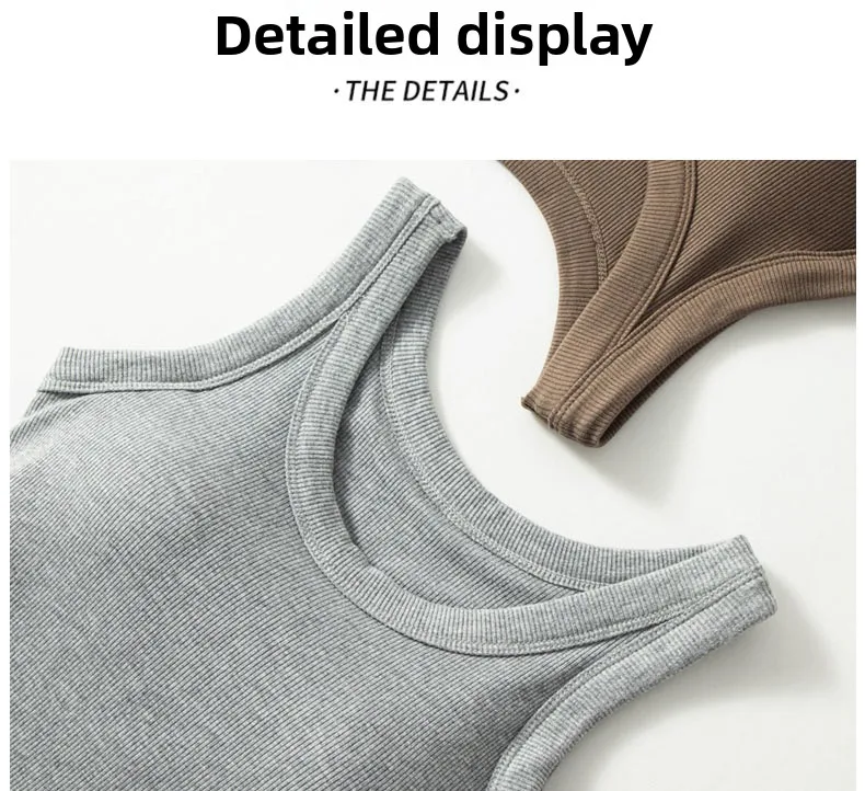 All-in-One Ribbed Camisole Women Crew Neck Built-in Bra Support Sleeveless Top for Casual Daily Wear Y2k Korean Fashion Clothing