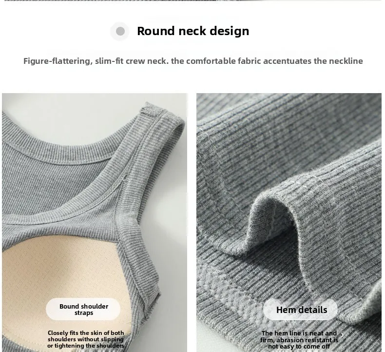 All-in-One Ribbed Camisole Women Crew Neck Built-in Bra Support Sleeveless Top for Casual Daily Wear Y2k Korean Fashion Clothing