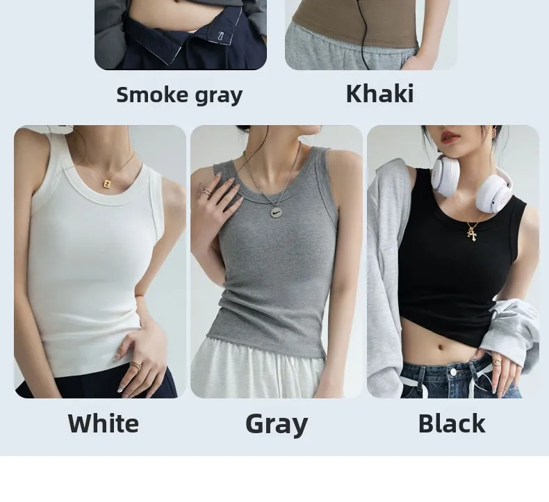 All-in-One Ribbed Camisole Women Crew Neck Built-in Bra Support Sleeveless Top for Casual Daily Wear Y2k Korean Fashion Clothing