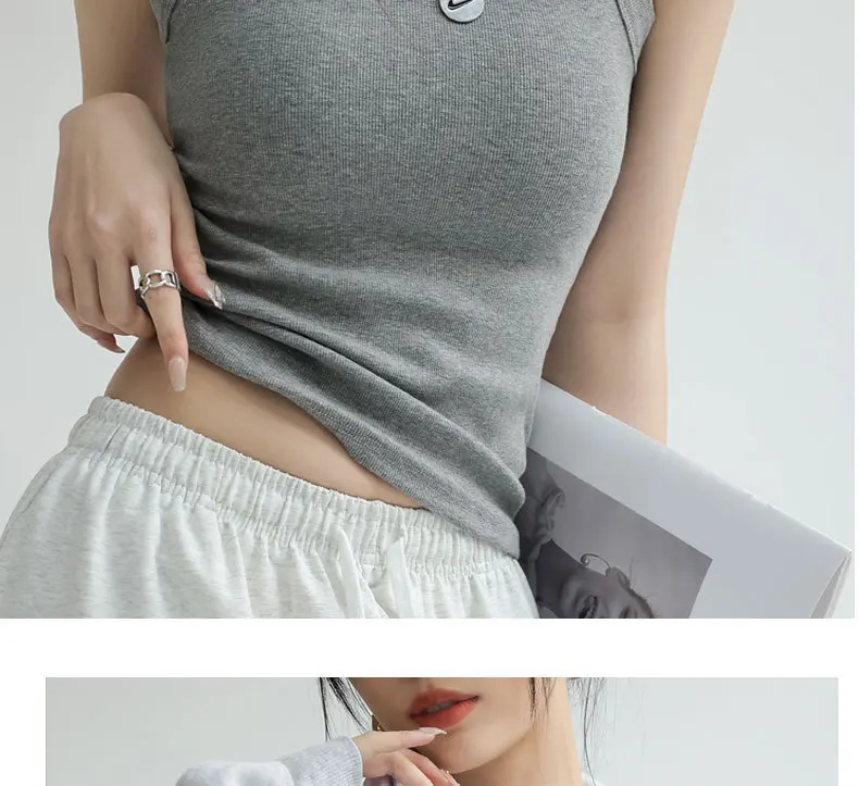 All-in-One Ribbed Camisole Women Crew Neck Built-in Bra Support Sleeveless Top for Casual Daily Wear Y2k Korean Fashion Clothing