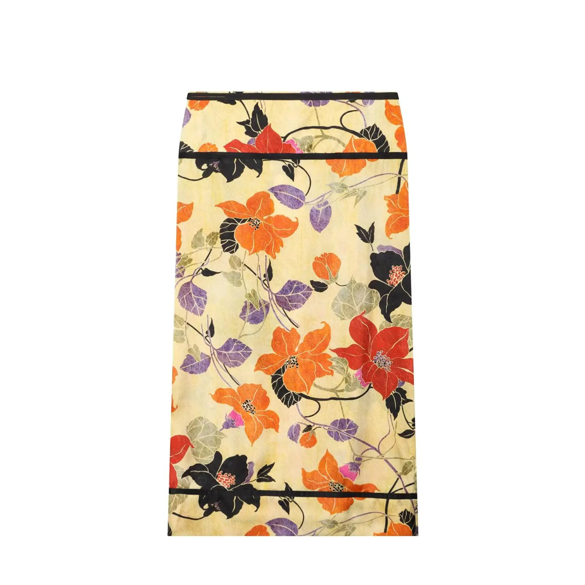 TFMLN Women Vintage Floral Print Midi Skirt Front Split Hem Straight High-Waisted 2026 Summer Pencil Skirt Chic Casual Lady New