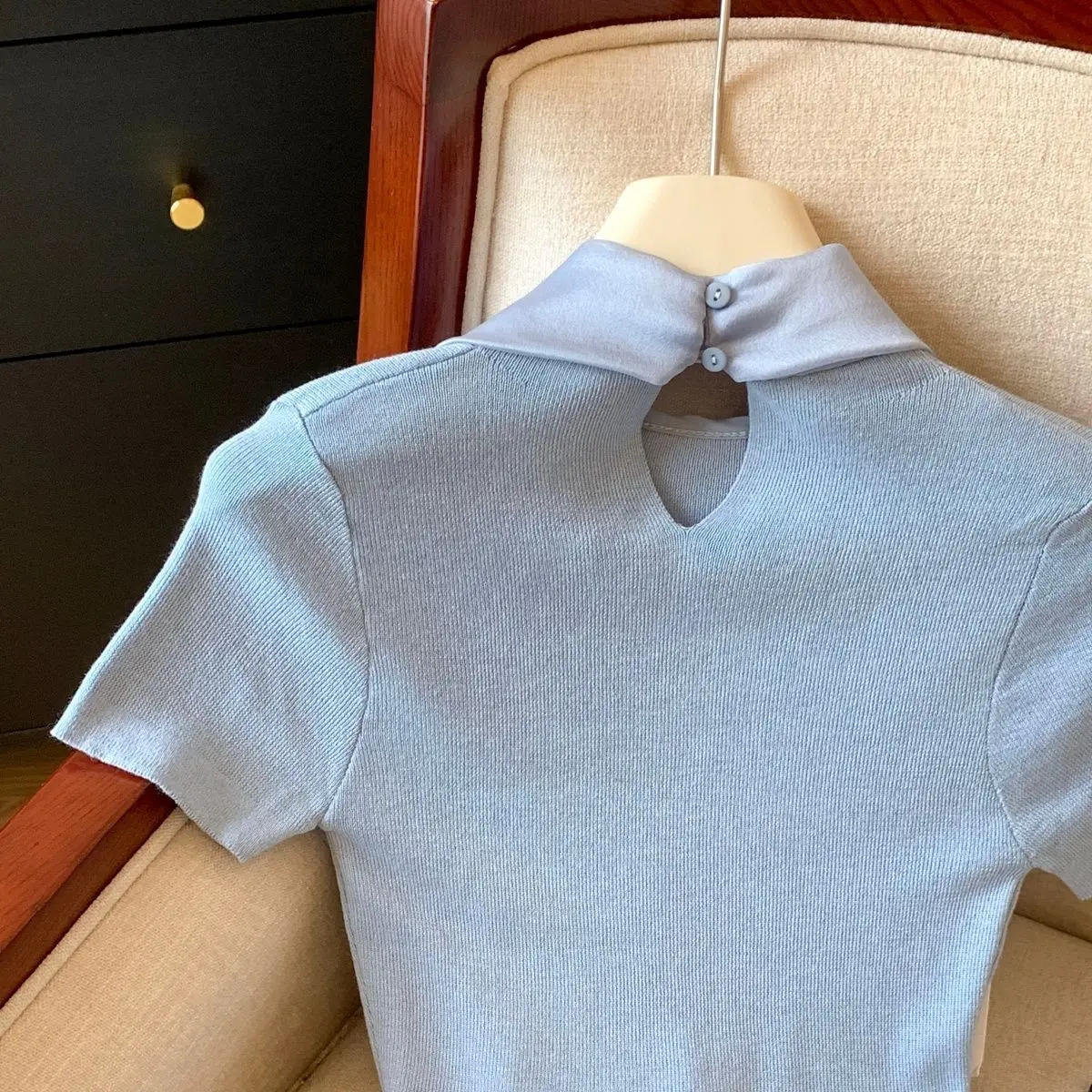 Knit Summer Short Sleeve Tee Women Elegant Luxury Bow Tied T Shirt Korean Sweet Work Wear Basic Plain Shirt Slim Fitted Pullover
