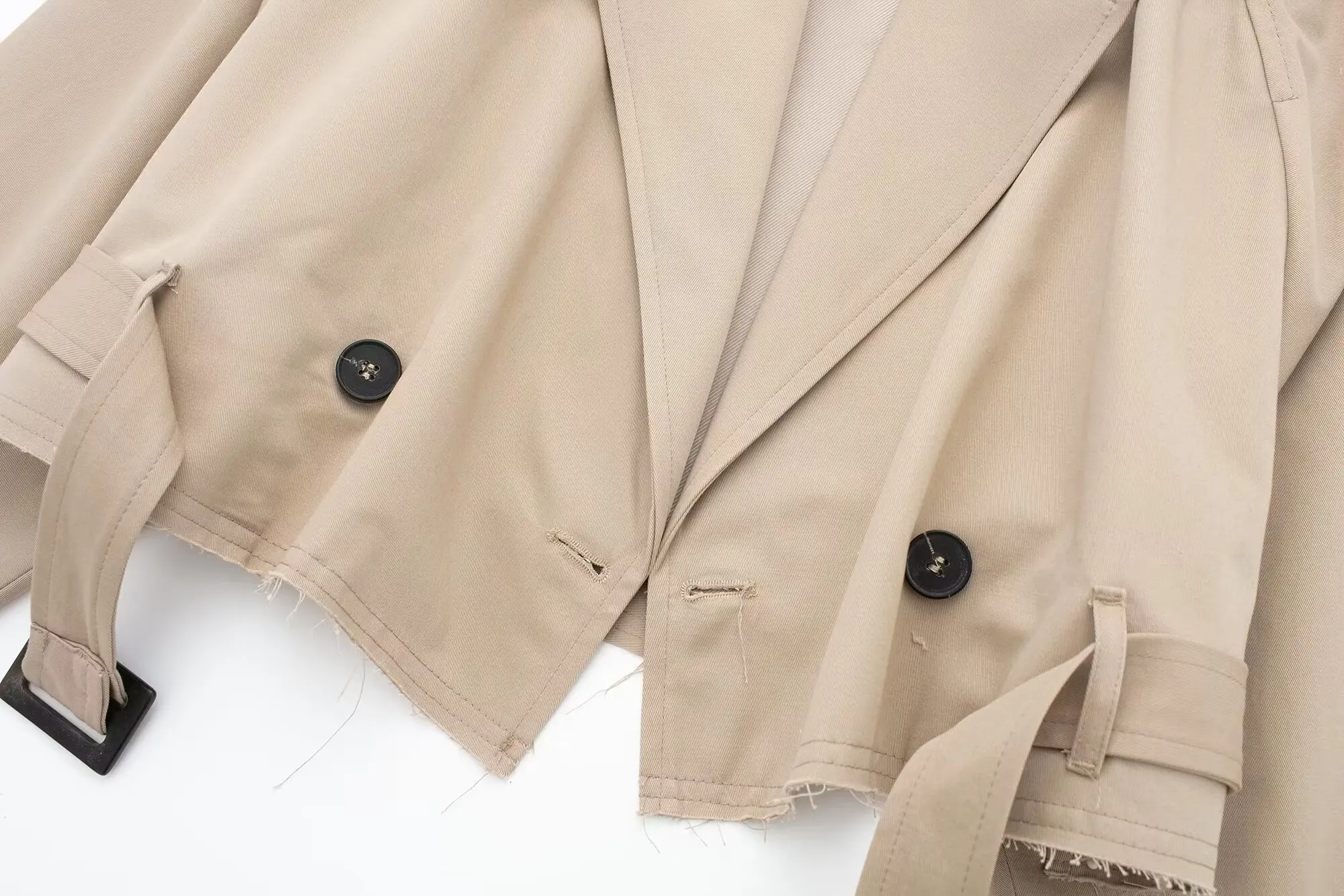 HH 2025 Women Belt Cropped Trench Spring Jacket Vintage Streetwear Double Breasted Long Sleeve Top Female Coat Outfits